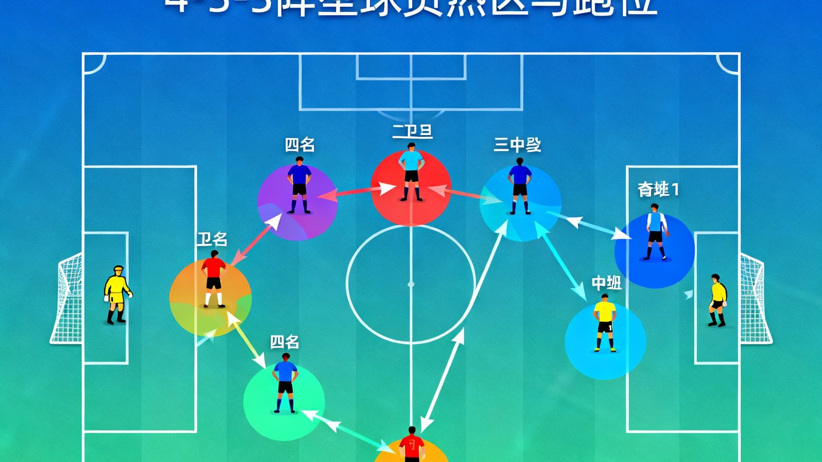 足球直播网AI战术分析模块展示4-3-3阵型图，并标注球员热区及跑位路线